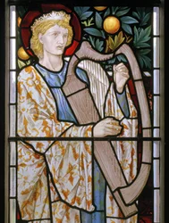 Waterford, St Michael und alle Engel, Morris & Co., Edward Burne-Jones, König David mit Harfe